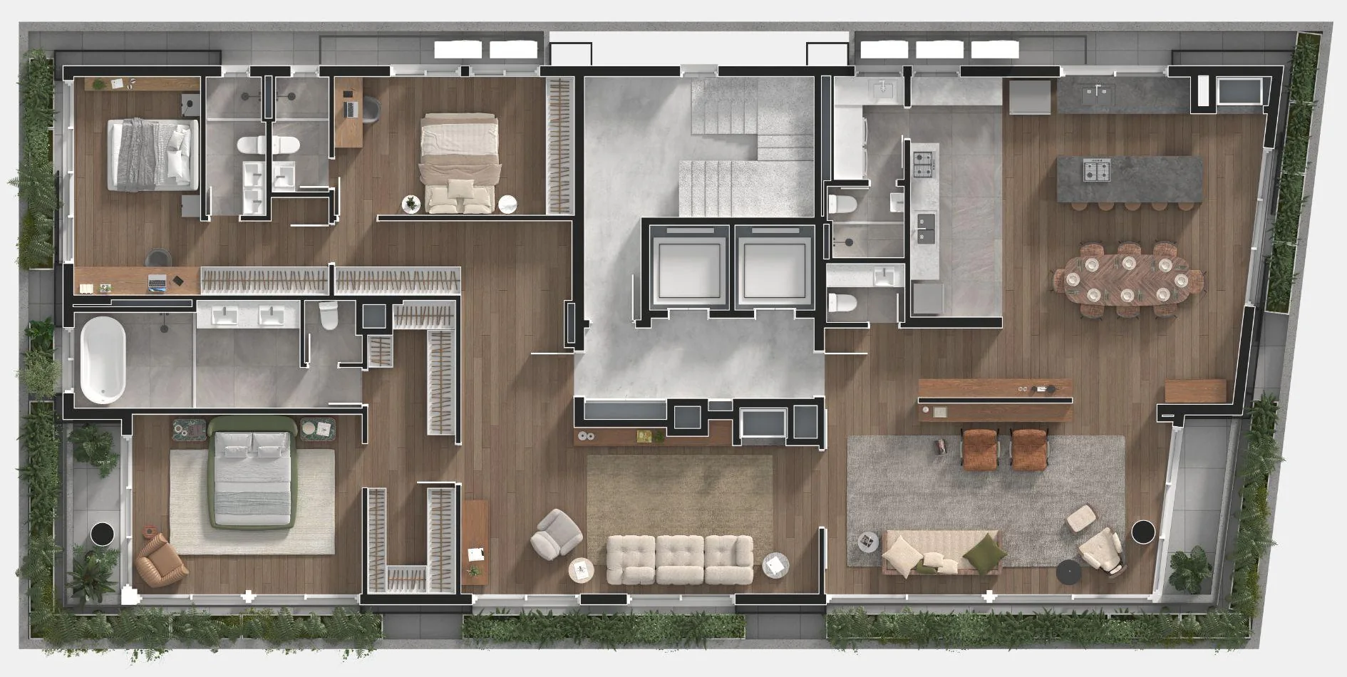 Planta humanizada do apartamento de andar inteiro com 255 m²