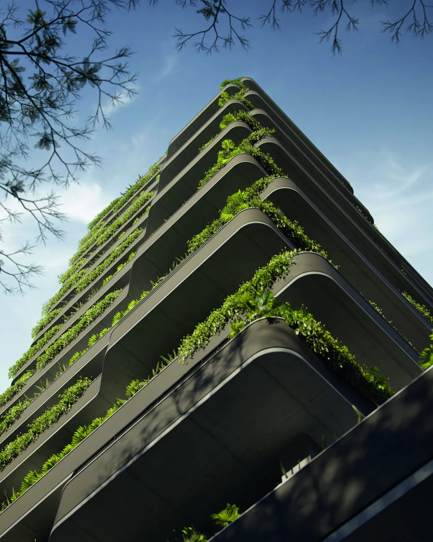 Sacadas curvas com jardineiras